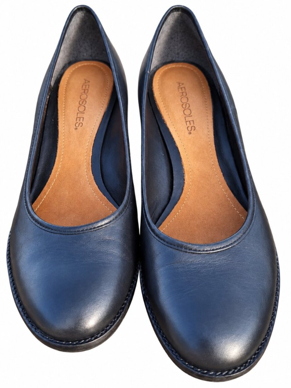 Aerosoles Black Leather Comfort Pumps 8.5 Low Heel Round Toe Work Shoes